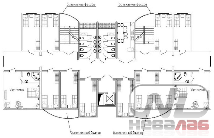 Вариант планировки (гостиница контейнерного типа) План типового этажа с VIP-номерам